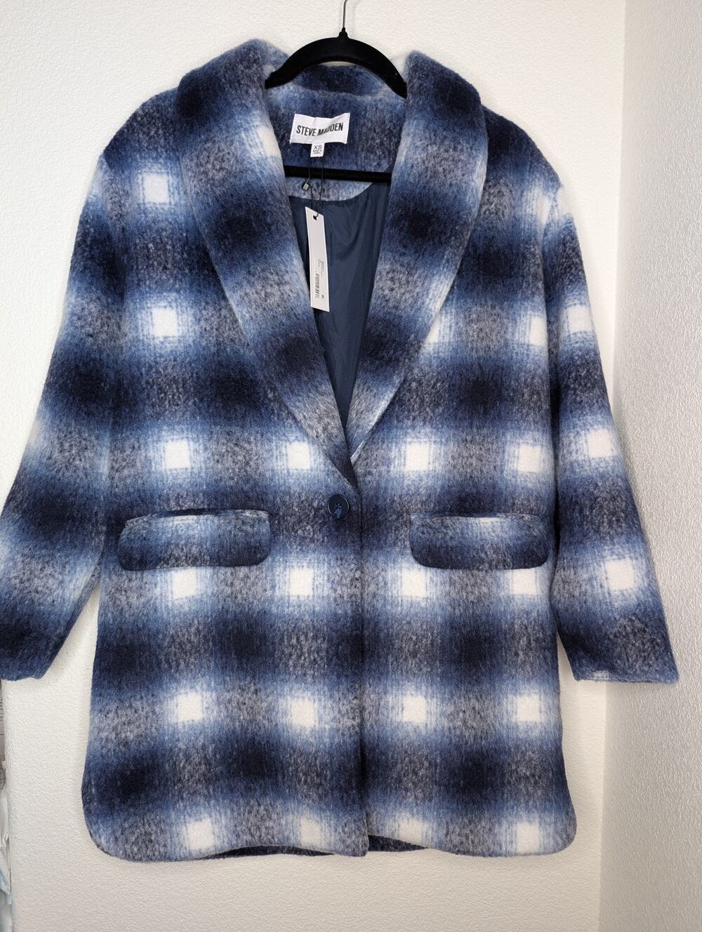 Steve Madden NWT Zoey Brushed Plaid Peacoat XS Preppy Checkered Office Casual